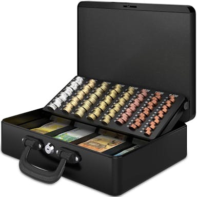ACROPAQ Money Box - Premium, Money Box with Key, 36 x 28 x 11 cm - Money Safe with Coin Sorter,
