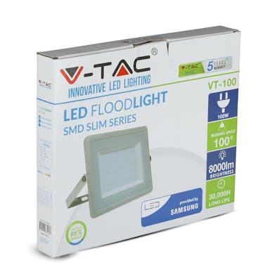 V-TAC VT-100-G Grey LED Floodlights - Samsung - IP65 - 100W - 8000 Lumens - 4000K - 5 Years