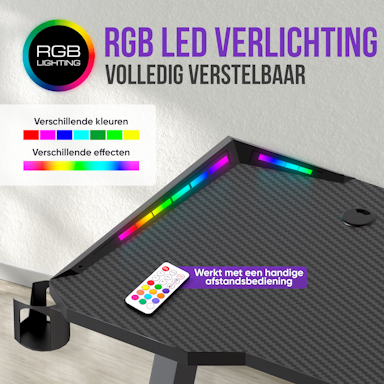 Avalo Gaming Bureau - 120x60x73 CM - Game Desk Met LED Verlichting - Tafel - Zwart