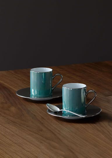 L.S.A. Palazzo Coffee Cup & Saucer 100 ml Sea Green/Platinum