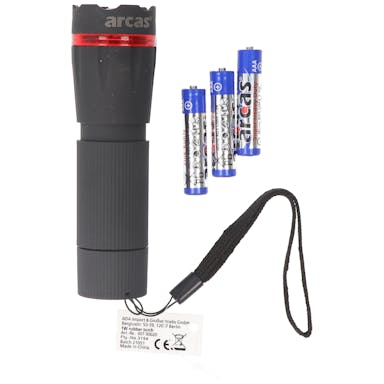 1 watt LED zoom flashlight with zoom max. 60 lumens including 3 AAA micro batteries