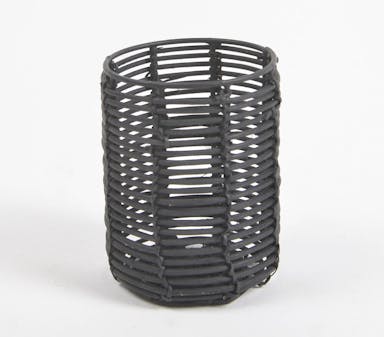 Handwoven Cane & Iron Black Cylindrical Pen Stand