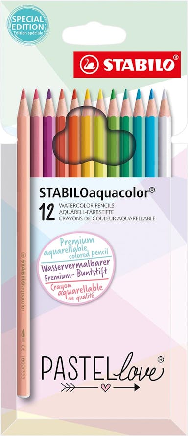 STABILOaquacolor kleurpotlood, pastel, etui van 12 stuks, assorti 6 stuks