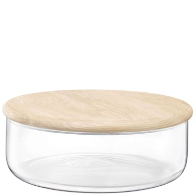 L.S.A. Dine Bowl/Container & Oak Lid ø 26,5 cm H10 cm* - Transparent / Glass