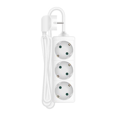 3-way socket strip without switch, ideal for angled plugs and Schuko plugs, white