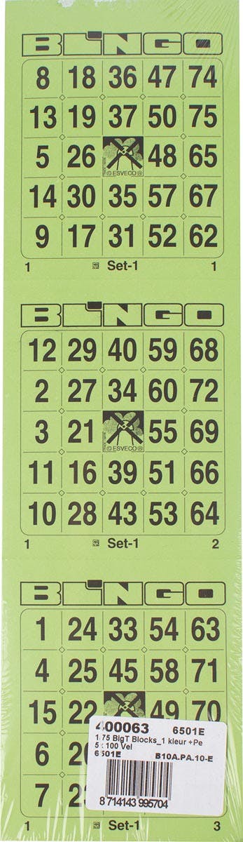 Bingokaarten, 3 kaarten per vel, pak van 5 x 100 vel