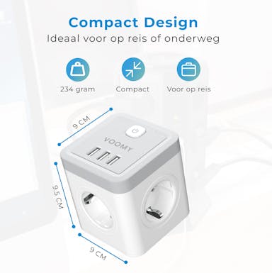 Cube Distribution plug 3 USB-A & 4 EU - White