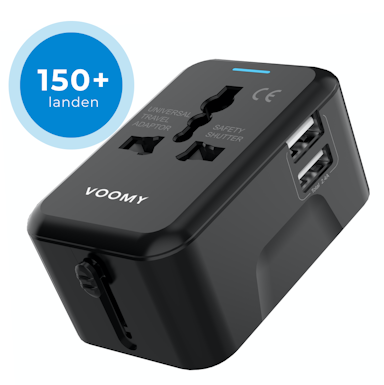Voomy Travel plug World - 150+ Countries - 2 USB Ports - World plug