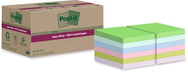 Post-it Super Sticky Notes Recycled, 70 vel, ft 47,6 x 47,6 mm, assorti, pak van 12 blokken