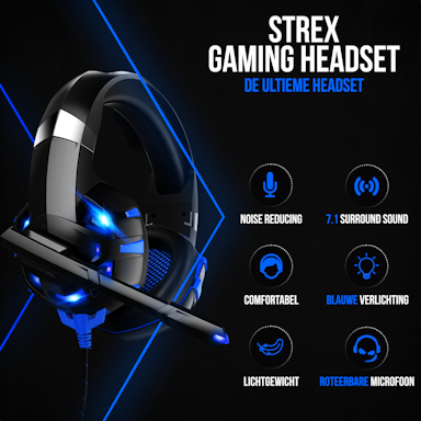 Strex Gaming Headset met Microfoon Blauw - PC + PS4 + PS5 + Xbox One + Xbox Series