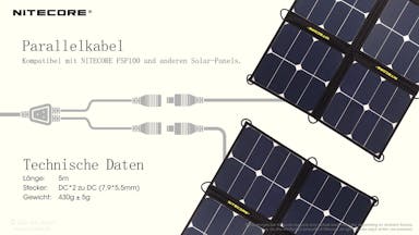 Nitecore verlengkabel voor zonnepanelen, parallelle kabel voor Nitecore FSP100 en andere zonnepanele
