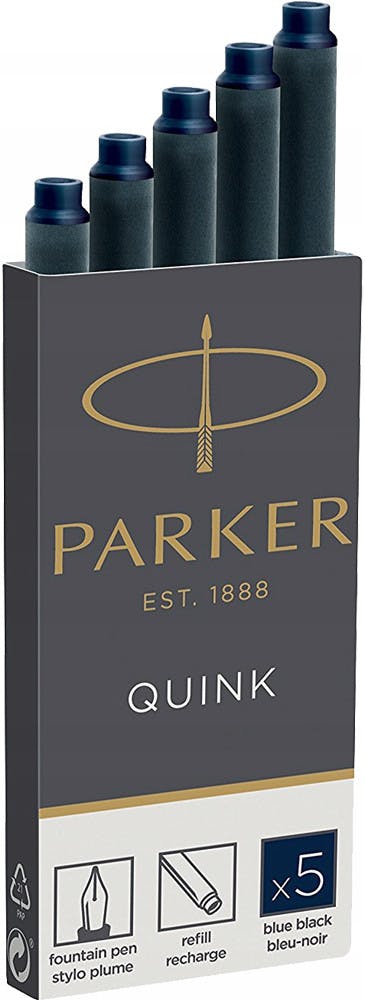 5 Inktpatronen Parker Quink blauw/zwart permanent