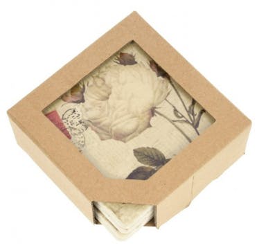 Onderzetters - Set van 4 - Rozen en Hortensia's - 10 x 10 x 1 cm - Polystone/Kurk