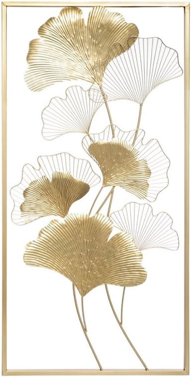 Wanddecoratie - Goude metalen Ginko blanderen - 50x100cm