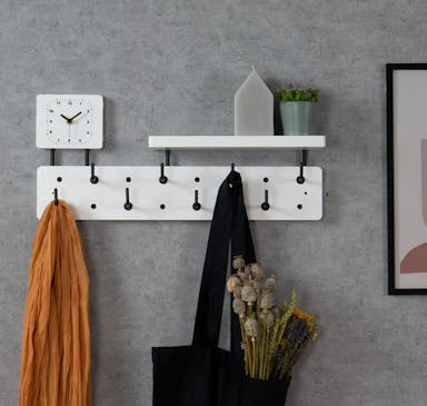 Furniteam Bamboo Wall Rack with 8 Hooks and Clock