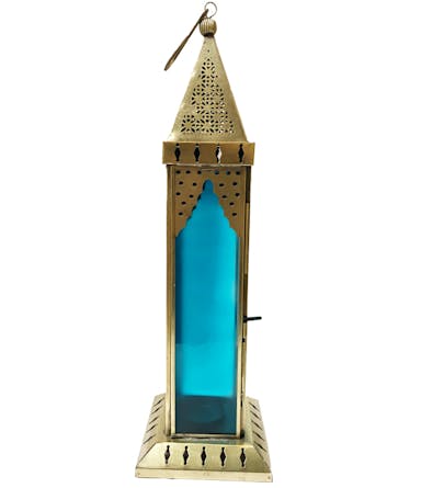 Marokkaanse lantaarn goud - blauwe glas