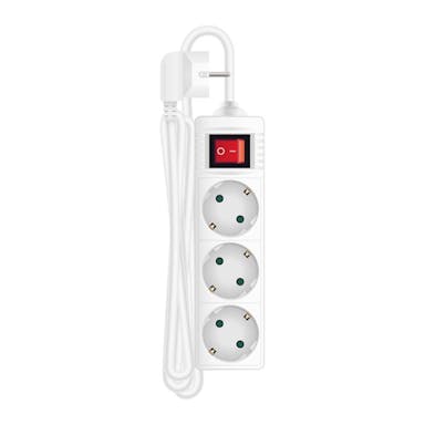 Triple socket strip with switch, ideal for angle plugs and Schuko plugs, white