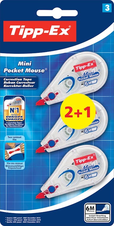 Tipp-Ex correctieroller Mini Pocket Mouse, blister met 2 + 1 gratis