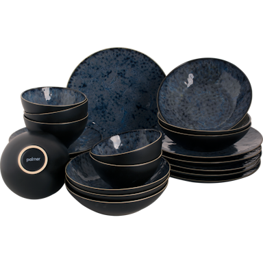 Palmer Dinnerware set Lester Stoneware 6-person 24-piece Black Blue