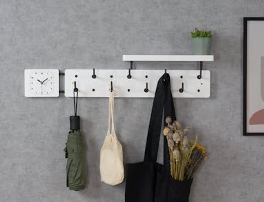 Furniteam Bamboo Wall Rack with 8 Hooks and Clock