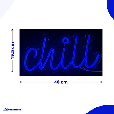 Neon Lamp - Chill Blauw - Incl. Ophanghaakjes - Neon Sign - Neon Verlichting - 19,5 x 40 cm