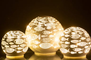 J-Line decoratie Bal Vissen - glas - wit - LED lichtjes - large