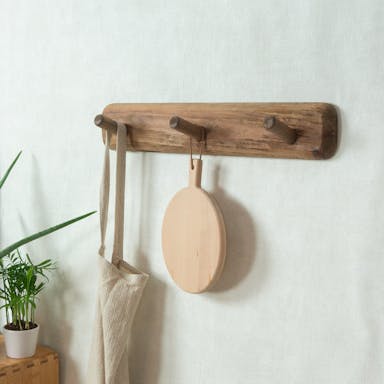 Furniteam Recycled Wood Wall Rack with 3 Hooks - Length 53cm / Width: 10cm / Height: 12cm