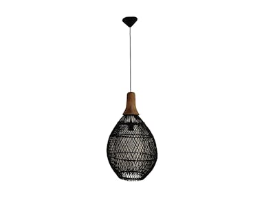 HSM Collection-Hanglamp-34x34x58-Zwart/Naturel-Rotan/Teak