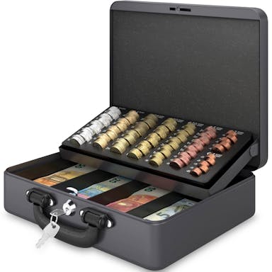 ACROPAQ Money Box - Premium, Money Box with Key, 30 x 25 x 9 cm - Money Safe with Coin Sorter, Money