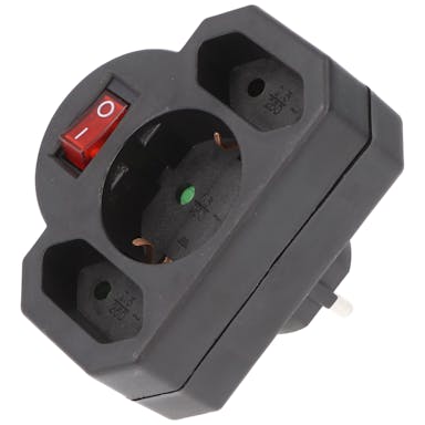 Multi plug 2x Euro and 1x protective contact black with switch