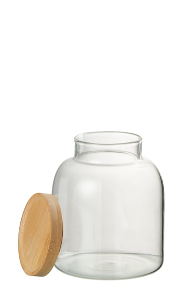 J-Line pot Tom - glas/bamboe - transparant/naturel - small