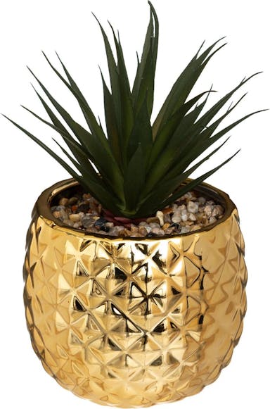 Atmosphera kunstplant ananas met gouden pot OF witte pot OF zwarte pot - H21 cm - Plant - Klein kame