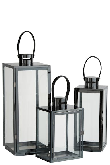 J-Line Lantaarn Vierkant Metaal/Glas Zwart