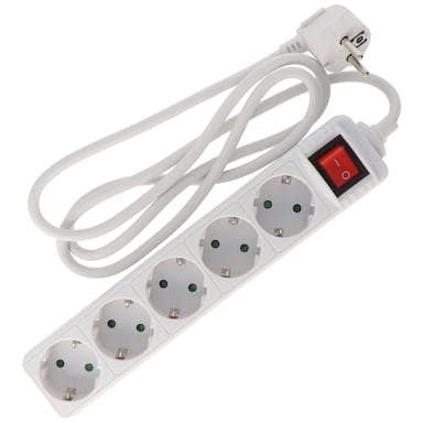 5-way socket strip with switch, 5x Schuko, ideal for angle plugs and Schuko plugs, cable length 1.5m