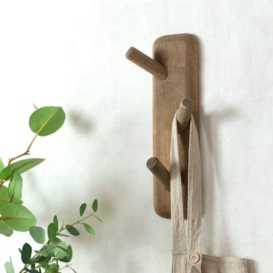 Furniteam Recycled Wood Wall Rack with 3 Hooks - Length 13cm / Width: 10cm / Height: 35cm