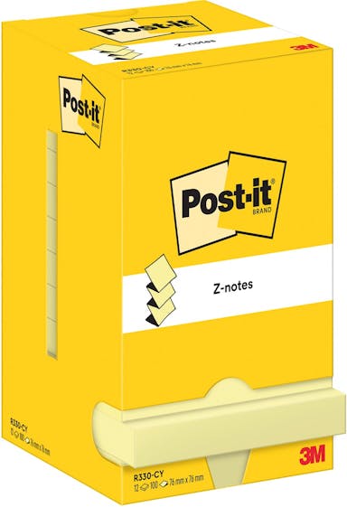 Post-It Z-Notes , 100 vel, ft 76 x 76 mm, geel, pak van 12 blokken
