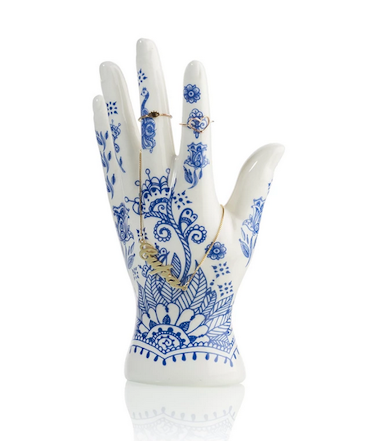 Bitten Henna juwelenhand Delftsblauw - Wit / 10.5 x 7 x 20 cm / keramiek