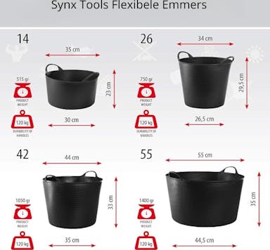 Synx Tools Flexibele emmer Wit wasmand 35 liter antraciet