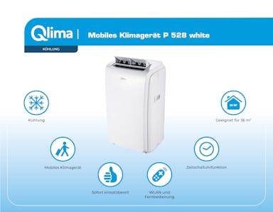 Qlima P 528 Mobiele airconditioner - Wit - Draadloos met timerfunctie - Voor ruimtes tot 90m²