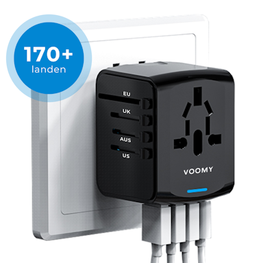 Voomy World Travel Plug - 170+ Countries - 4 USB Ports - World Universal Plug