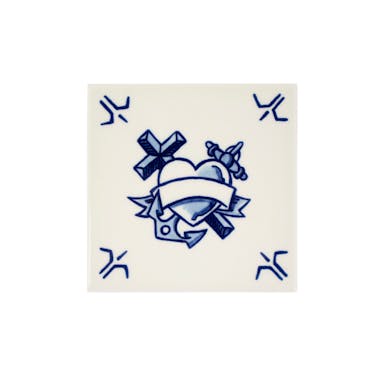 Royal Delft Schiffmacher tegel Faith, Hope and Love - Wit-Blauw / 13 x 13 x 0.5 cm / Keramiek