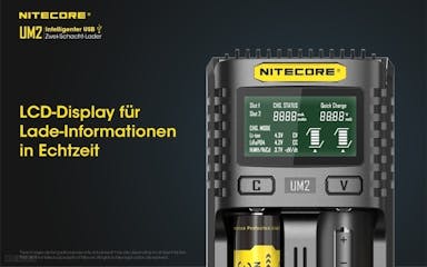 Nitecore UM2 USB-lader QC 2.0 compatibel voor Li-Ion-batterijen