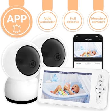 AngelTech Babyfoon Deluxe – Babyfoon 2 Camera's en App - Baby Monitor – Met 12.7cm Haarscherp HD